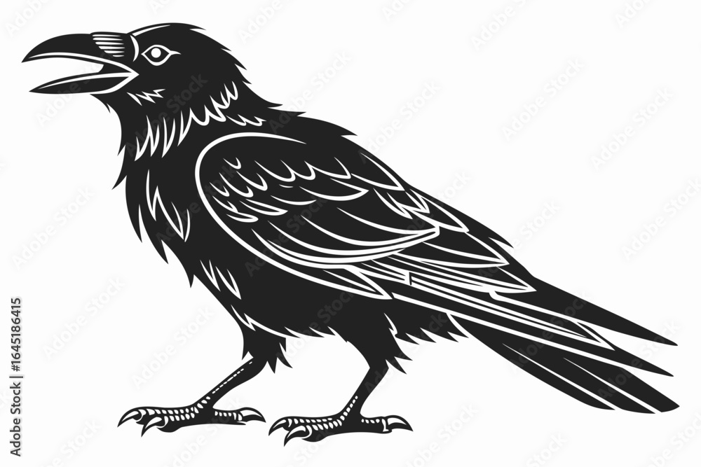 Obraz premium Illustration of a black raven isolated on white background
