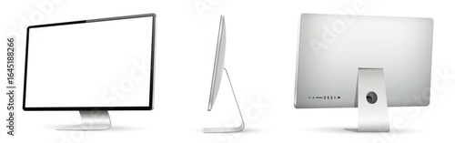 Realistic computer screen mockup. Computer display on three sides with blank screen.