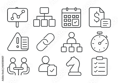 Project Planning Icons. Outline icon set of project planning: roadmap, work breakdown structure, project