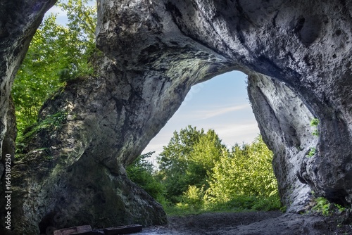 View from inside the Cave in Zegarowe Skaly, near Pilica in Poland