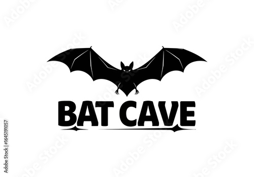 Bat Cave Silhouette Logo with Spooky Bat and Bold Text