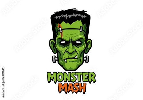 Cartoon Frankenstein's Monster Head with Bolts and Scar