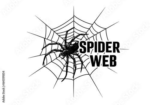 Black Spider on Web Illustration with Text