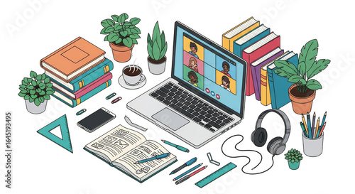 Online Class Video Conference Illustration