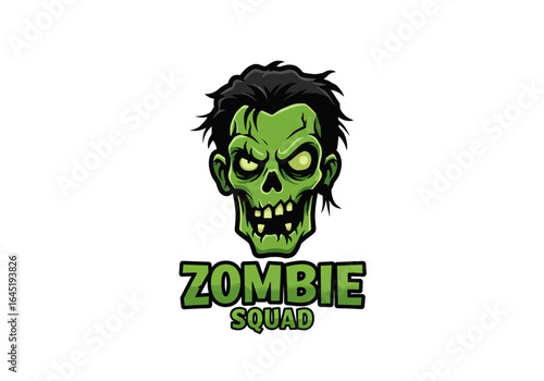 Cartoon Zombie Head with Black Hair and Green Skin