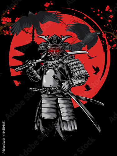 Vector silhuette of samurai warrior