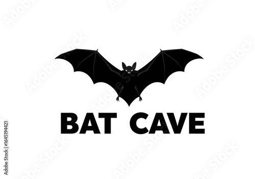 Silhouette of a Bat with Spread Wings and Fangs