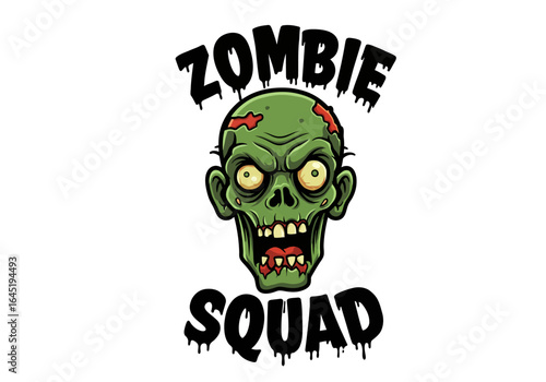 Cartoon Zombie Squad Mascot with Green Skin and Open Mouth