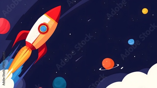 Fototapeta Naklejka Na Ścianę i Meble -  illustration of a rocket in space, flat modern design
