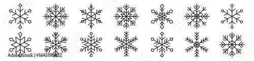 Collection of different form snowflakes vector icon. Winter frost crystal snowflake icon 