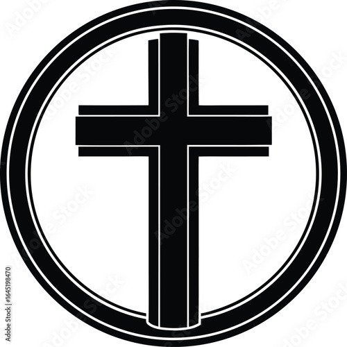 cross in gold circle on the white background.eps