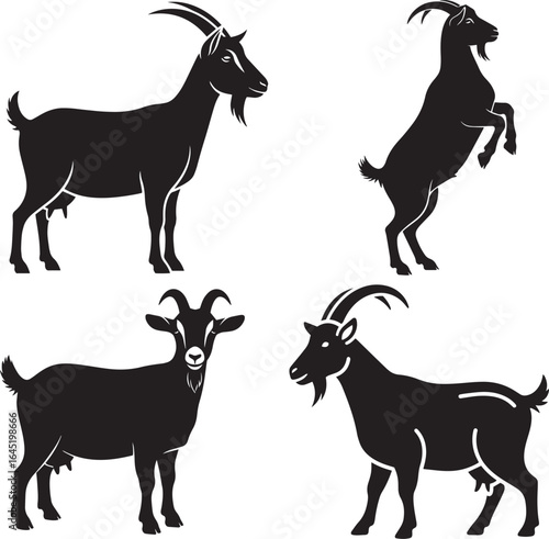 Goat Silhouette Collection, Farm Animal Icons for Livestock, Agriculture, and Nature Designs