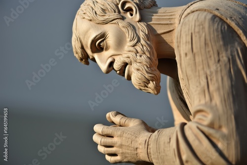 Wallpaper Mural Close up of a stone statue of a bearded man praying with hands clasped Torontodigital.ca