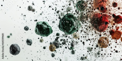 The image depicts PM2.5 particles, which are fine particulate matter with a diameter of 2.5 micrometers or less.