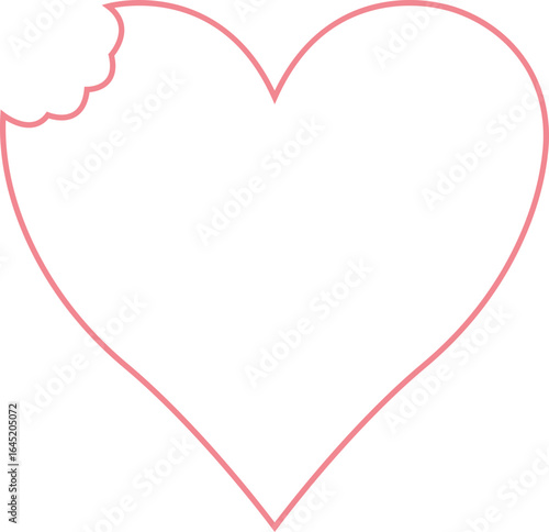 Pink heart outline with a bite mark on the upper left side.