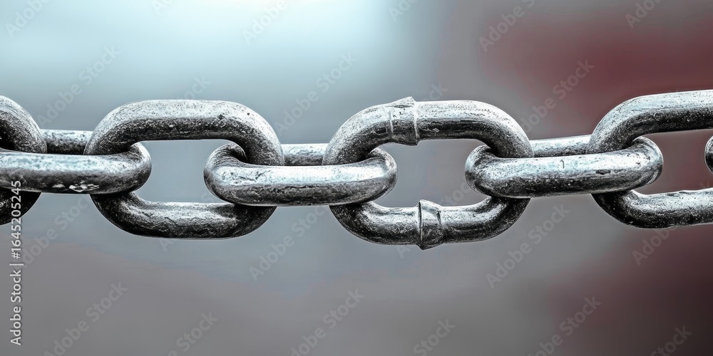 Fototapeta premium Durable Interconnectedness of Shiny Silver Steel Rings and Strong Metal Chains Symbolizing Unity
