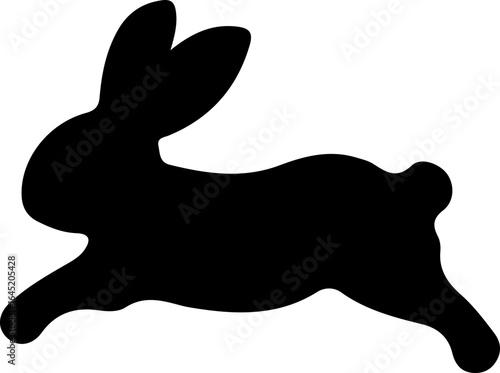 Simple black silhouette of a leaping rabbit in profile.