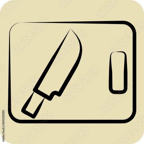 Icon Knife & Chopping Board. related to BBQ symbol. hand drawn style. design editable