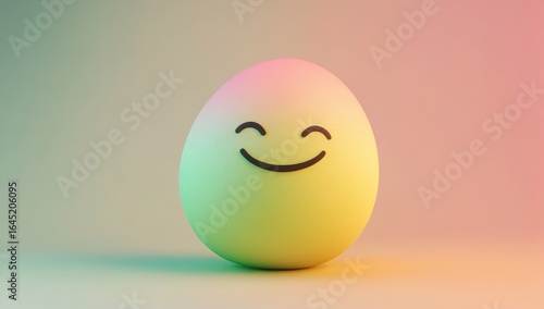 Wallpaper Mural A colorful, smiling emoticon on the surface of an egg-shaped ball with rounded edges. The background is a soft gradient from light yellow to pink and green. Torontodigital.ca