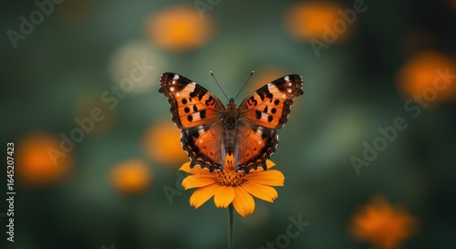Butterfly Resting on Flower in Garden Setting, Close-up View