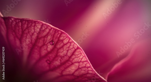 Close-up of Flower Petal with Water Droplets in Soft Pink and Purple