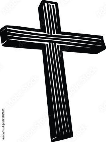 large wooden cross on the white background.eps