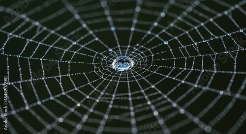 Spiderweb with Dew Droplets Close-up Nature Background