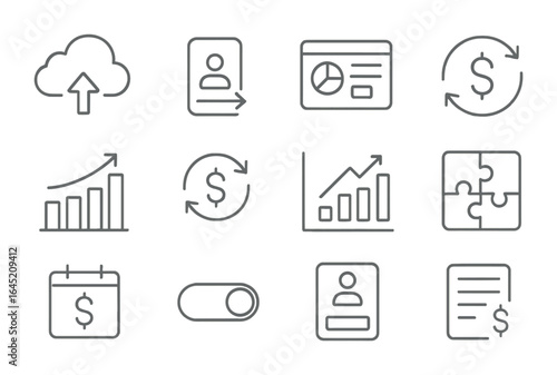 SaaS Platform Icons. Outline icon set of SaaS subscription platforms: cloud access, app login, dashboard panel
