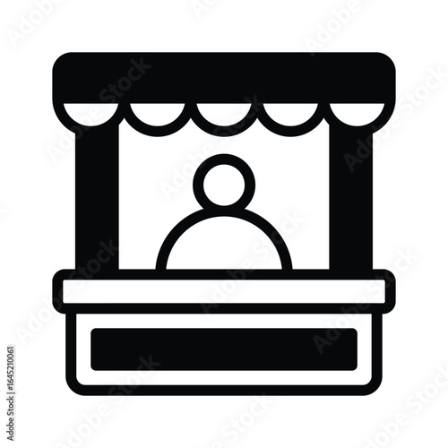 A filled icon depicting ticket kiosk booth