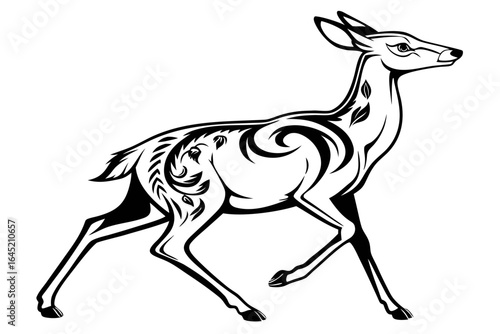 Elegant deer with floral ornaments isolated on white background