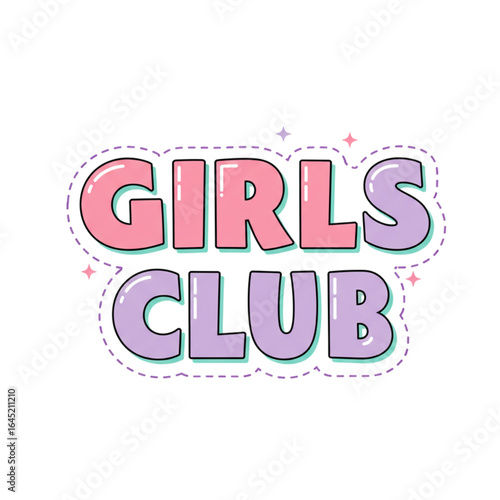 Girls club trendy graphic with pastel letters and sparkle, perfect for youthful designs and girl power themes
