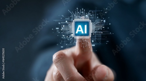 Artificial Intelligence system. Digital screen with AI icon. Technology concept. Digital technology background. Technology and digital innovation. Futuristic technology. Smart technology. Copy space