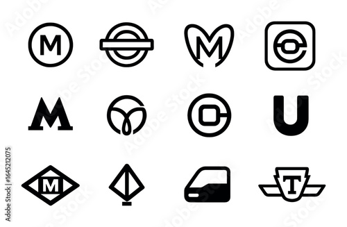 International Subway Icons. Outline icon set of international subway systems: New York metro, London tube,