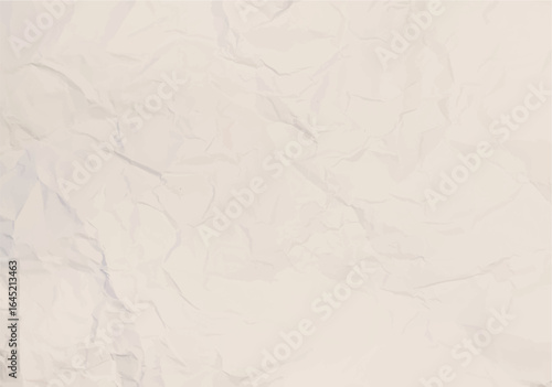 Ecru paper background with rough, crumpled texture. Vintage Korean style dusty cream wallpaper. Thin retro Japanese, Chinese packaging paper. Off white wrinkled sheet vector template.