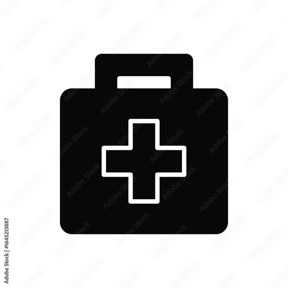 Fototapeta premium Simple Black First Aid Kit Icon for Health and Medical Representations
