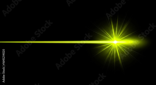 Wallpaper Mural A vibrant yellow laser beam extends horizontally across a black background culminating in a brilliant starburst or lens flare effect with radiating light rays Torontodigital.ca
