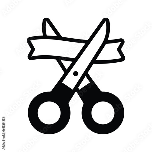 A glyph icon showing ribbon cutting at inauguration event