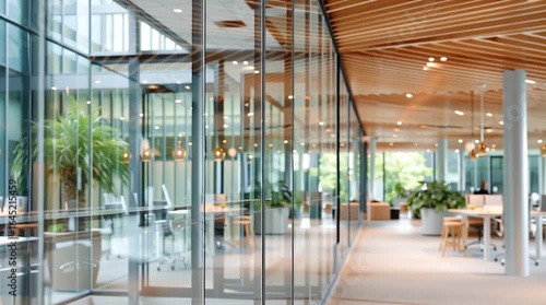 Blurred glass wall of modern business office building at the business center, blur corporate business office background	