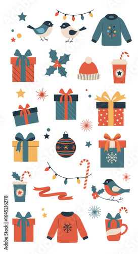 Charming collection of festive winter holiday decorations and gifts for a cozy celebration