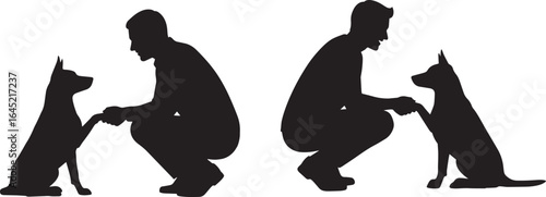 Man and Dog Silhouette, Pet Training, Friendship, and Bonding Moments in Black Icon Design