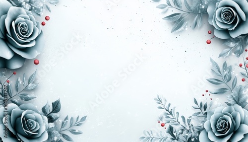 Elegant Floral Arrangement Featuring Vibrant Roses and Lush Green Foliage in Soft Blue Tones