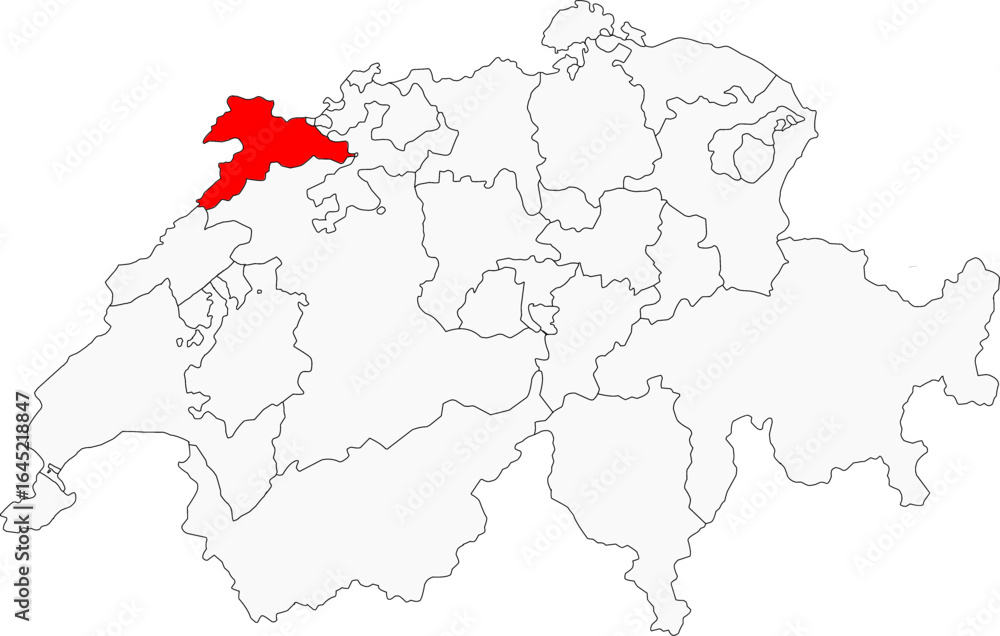 Fototapeta premium Map of Switzerland highlighting the canton of Jura. Perfect for projects on its unique history, Jura Mountains, watchmaking heritage, and French-speaking