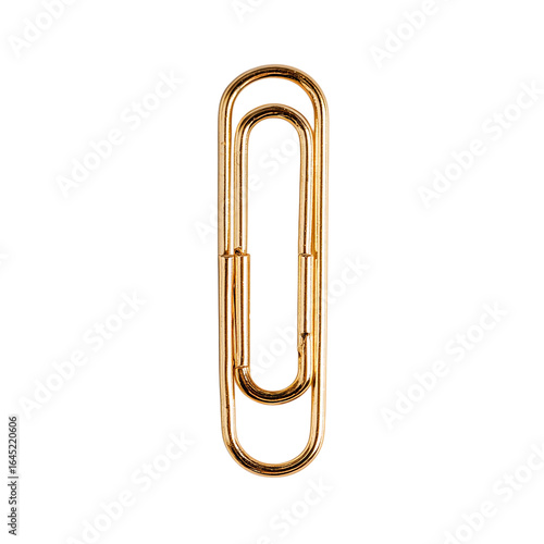 Gold paper clip isolated on transparent background.