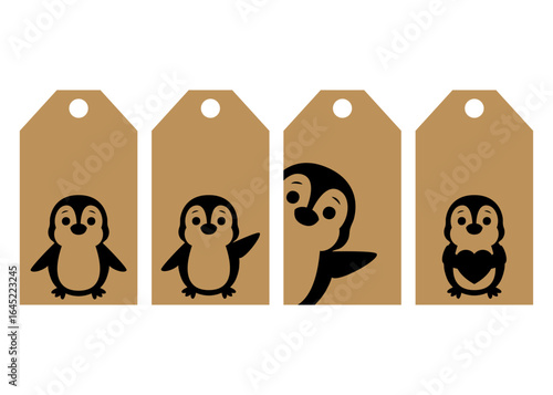 Set de etiquetas de precio con silueta de pingüinos, para regalos de Navidad	