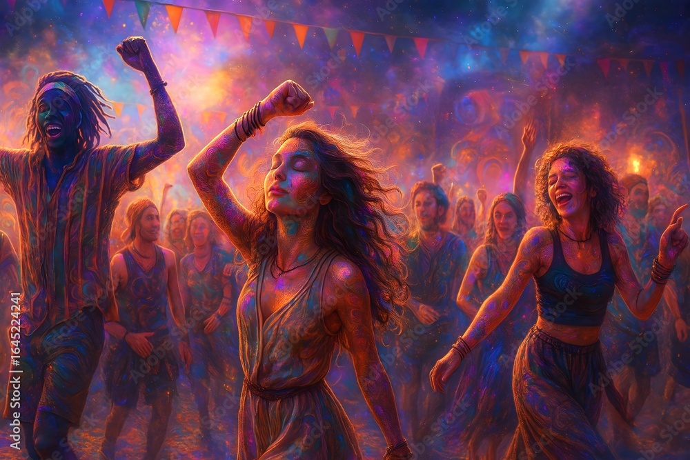 Fantasy Dance Festival – Friends Dancing in Neon Cosmic Atmosphere Fantasy Dance Festival – Friends Dancing in Neon Cosmic Atmosphere