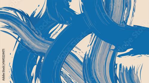 Blue Brush Strokes Abstract Art on Beige Expressive Textured Design