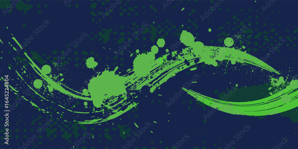 Naklejka premium Dynamic Green Paint Splash on Dark Blue Grunge Background for Sports Design
