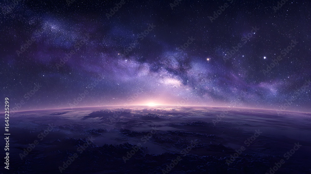 Fototapeta premium A vast expanse of space with a planet's horizon.