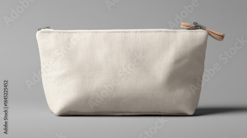 Eye-catching photo of blank canvas cosmetic bag mock up, front view.