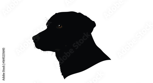 Elegant profile illustration of a black dog's head, resembling a Labrador Retriever. Isolated vector graphic on a white background.